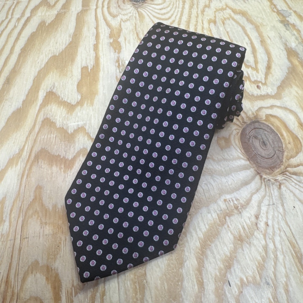 Polo Ralph Lauren Black Pink Polka Dot Silk Tie Made in Italy Classic Style